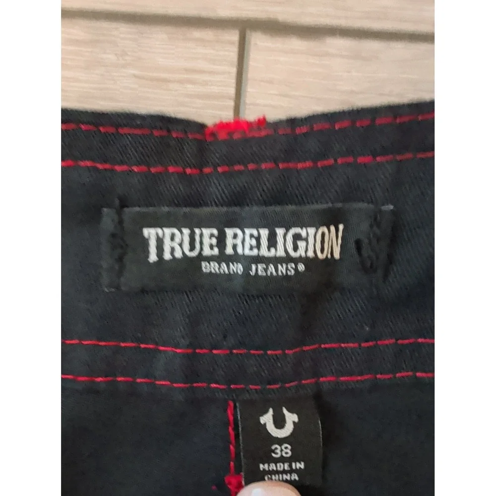 True Religion Men's Baggy Cargo Pants 108335 Size 38 Jet Black Red Stitching NWT